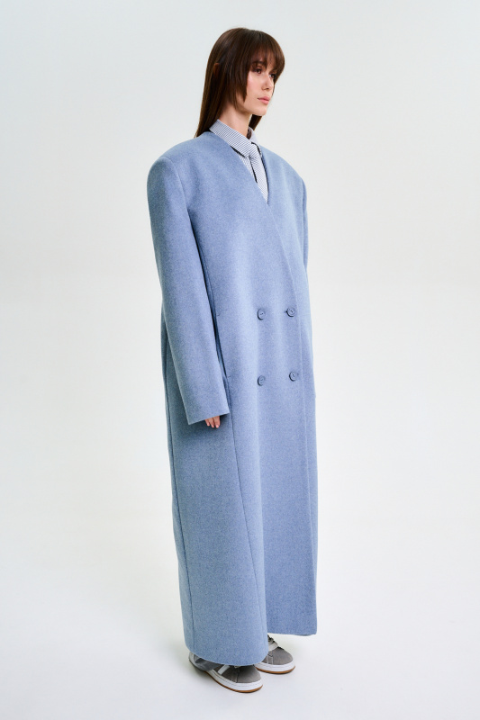 Пальто без лацканов LIGHT BLUE